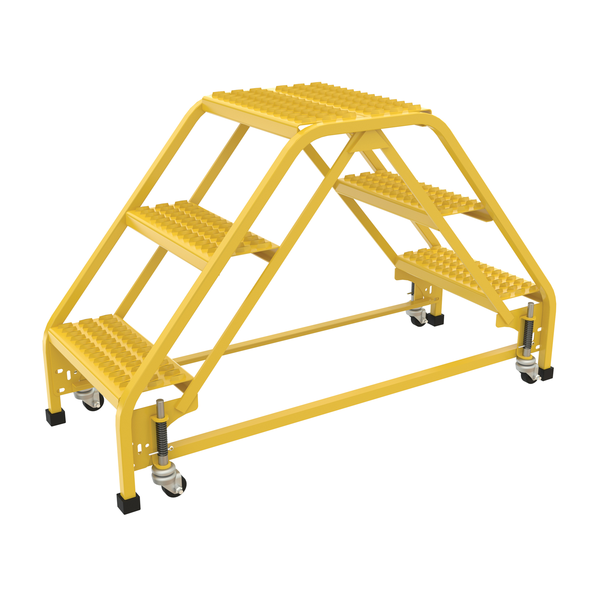Vestil Double-Sided Step Ladder - 3 Steps, 30in. Height, Steel, Grip Strut, Yellow, Model# LAD-DD-P-18-3-G